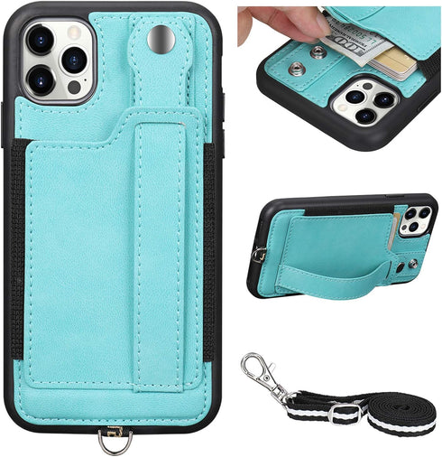 TOOVREN Wallet Case for iPhone 12/12 Pro Lanyard with Strap, Compatible with iPhone 12 6.1" 2020,Slim Designer Wallet Protective Case with Card Ho...